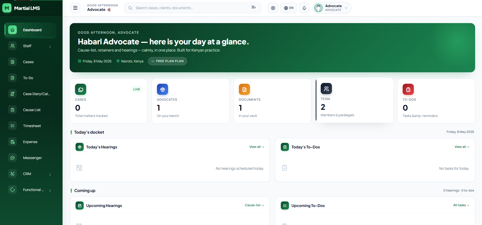 Advocate dashboard with personal cause-list